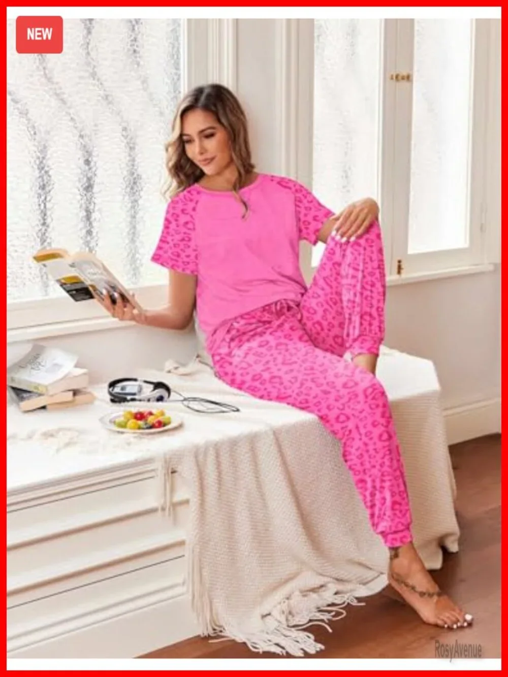 Women's 2-Piece Jogger Pajama Set with Pockets Soft Lounge Sleepwear